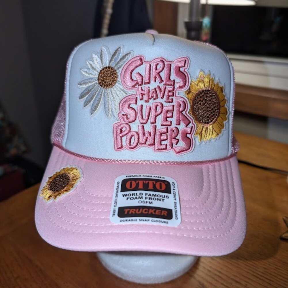Trucker hat with iron on patches